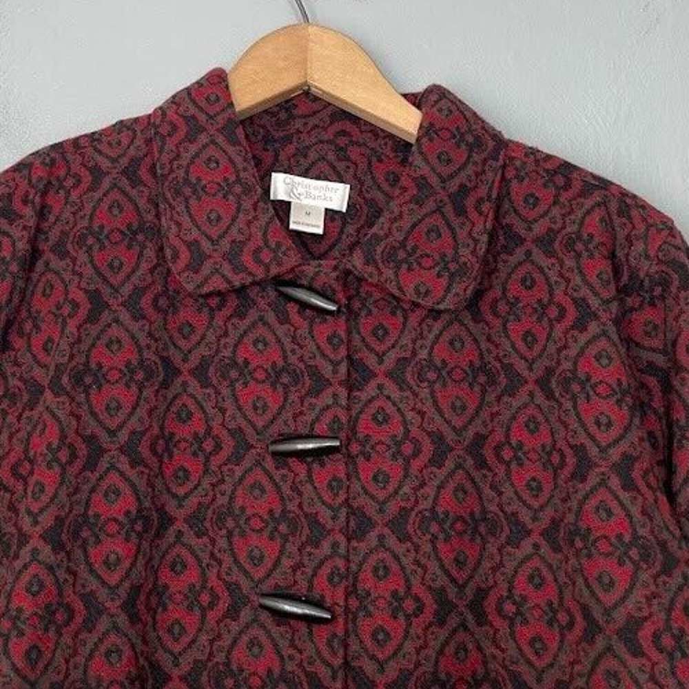 Vintage Gothic Jacket Size Medium Boxy Red Black Toggle Artsy Whimsigoth Regency